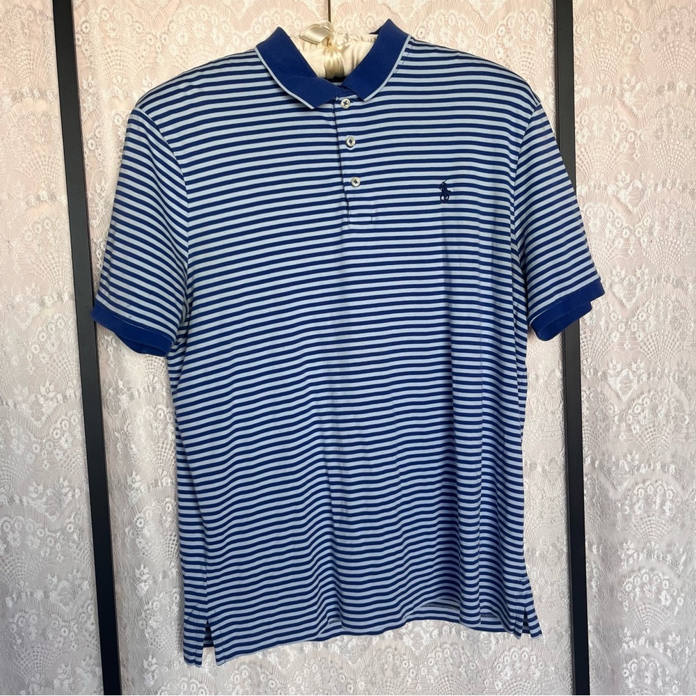 Polo Ralph Lauren Men's Classic Fit Striped Stretch Polo Shirt-Blue-Size L